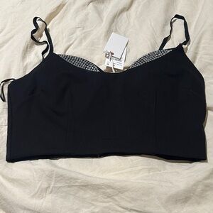 Good American Black Bralette with Patterned Trim
